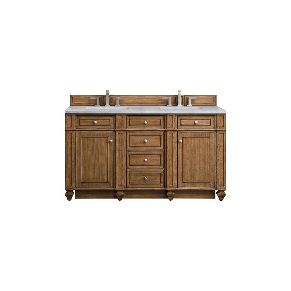James Martin Vanities Bristol 60in Double Vanity, Saddle Brown w/ 3 CM Eternal Jasmine Pearl Quartz Top 157-V60D-SBR-3EJP - main